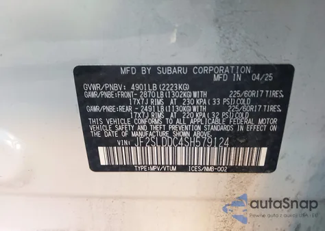 2025 Subaru Forester Premium z USA, uszkodzony, nr VIN JF2SLDDC4SH579124